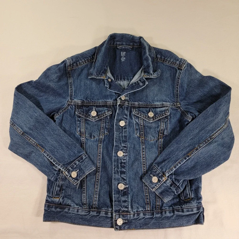 Gap Kids XL 12-13 Regular Medium Wash Denim Trucker Jacket 491331-00 Blue Cotton
